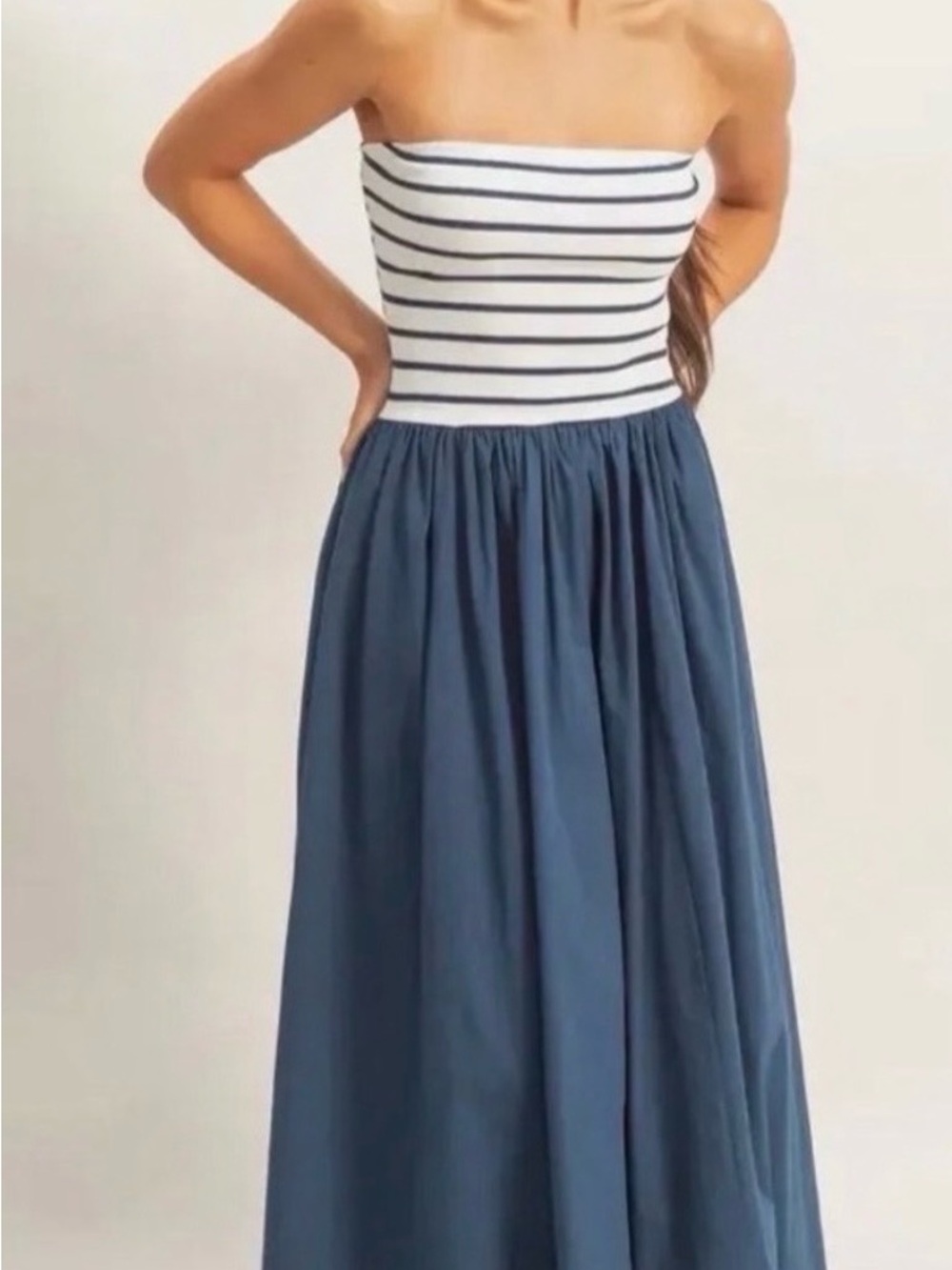 NWOT Double Zero Striped Bandeau Dress with Navy Maxi Skirt - Navy and White
